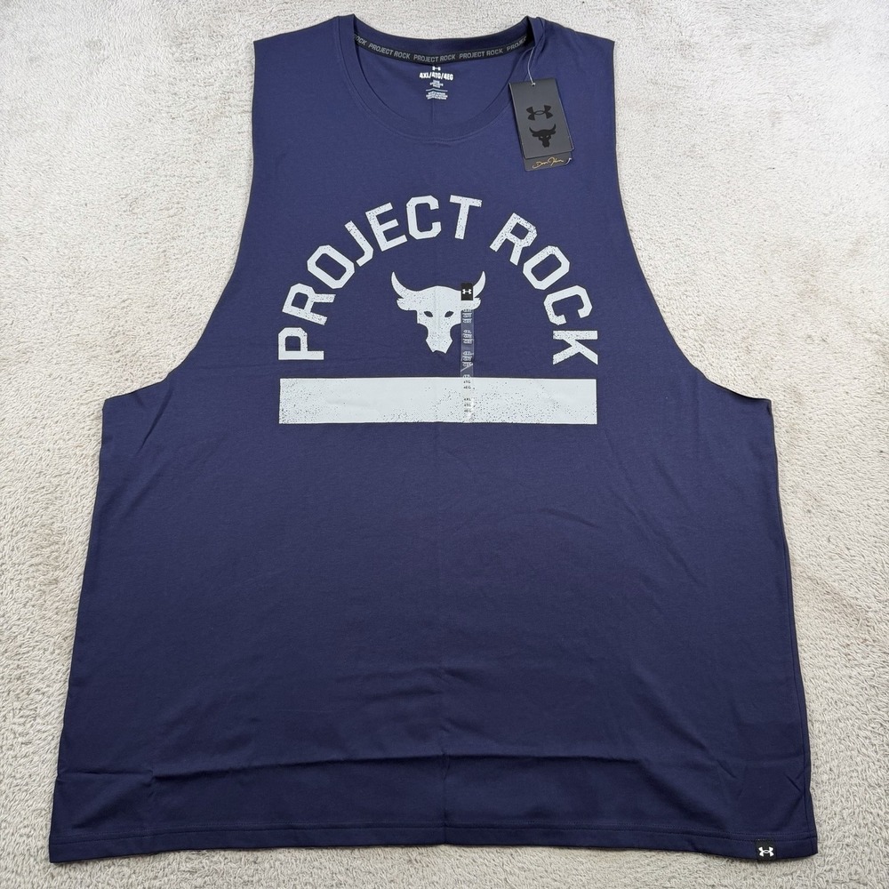Under Armour Project Rock Tank Mens 4XL Navy Blue Payoff Sleeveless Top Gym Bull